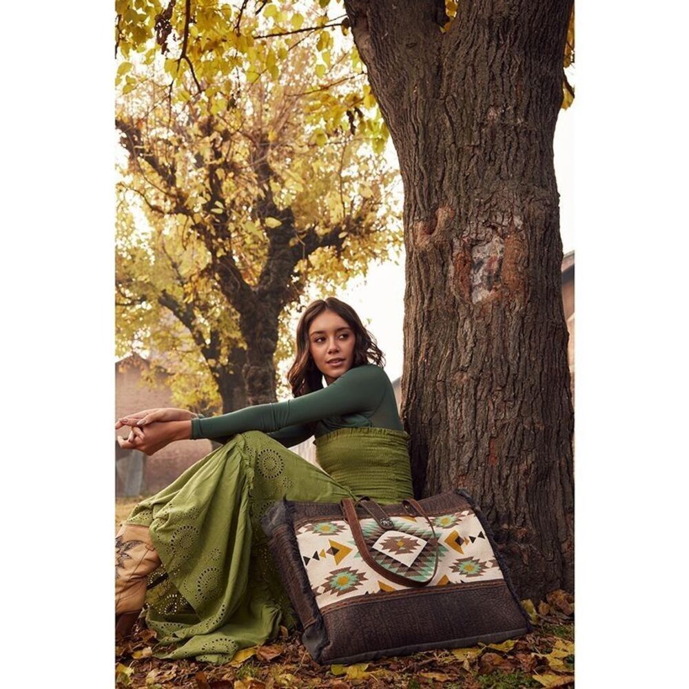 Myra Bag Handmade Flatey Weekender Bag Upcycled Canvas & Cowhide Leather